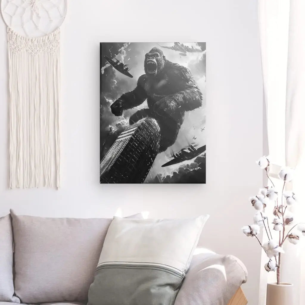 Tableau Dessin King Kong New York Noir et Blanc