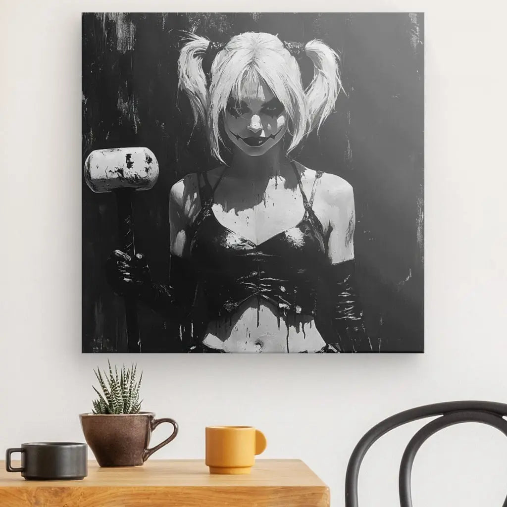 Tableau Harley Quinn Dessin Noir et Blanc