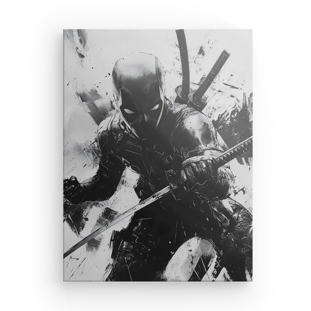 Tableau Deadpool Super Héros Marvel Dessin Monochrome