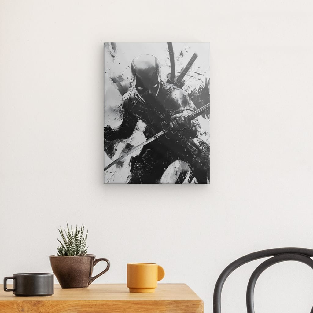Tableau Deadpool Super Héros Marvel Dessin Monochrome