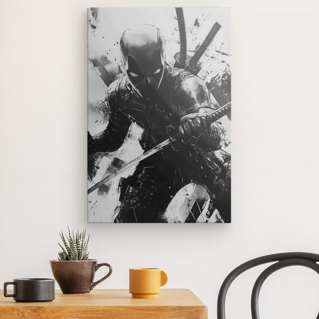 Tableau Deadpool Super Héros Marvel Dessin Monochrome
