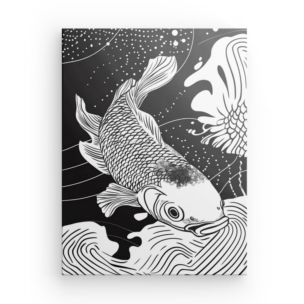 Tableau Carpe Koï Dessin Asiatique Monochrome