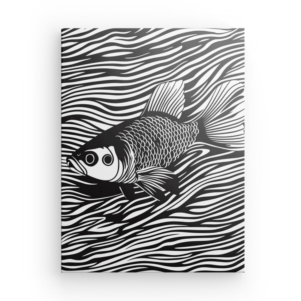 Tableau Dessin Poisson Rétro Noir et Blanc