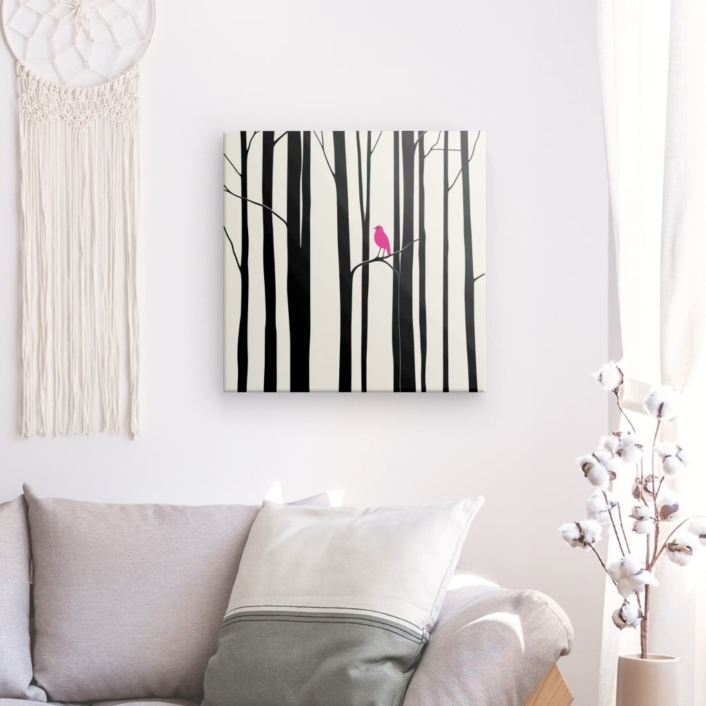 Tableau dessin noir et blanc oiseau rose