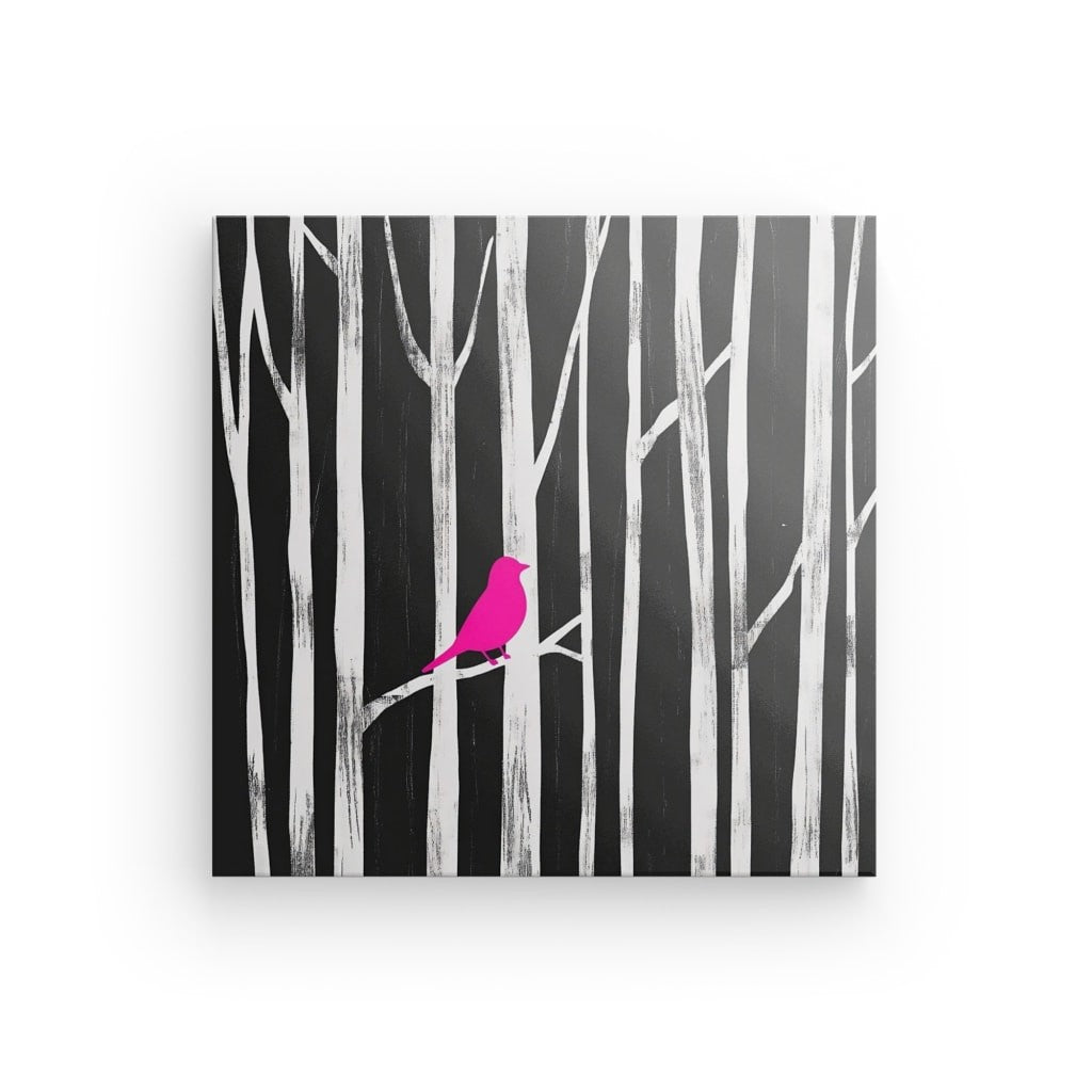 Tableau oiseau rose moderne déco noir et blanc