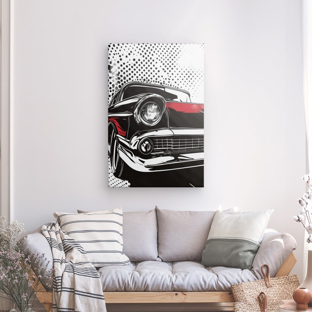 Tableau voiture pop art noir blanc et rouge