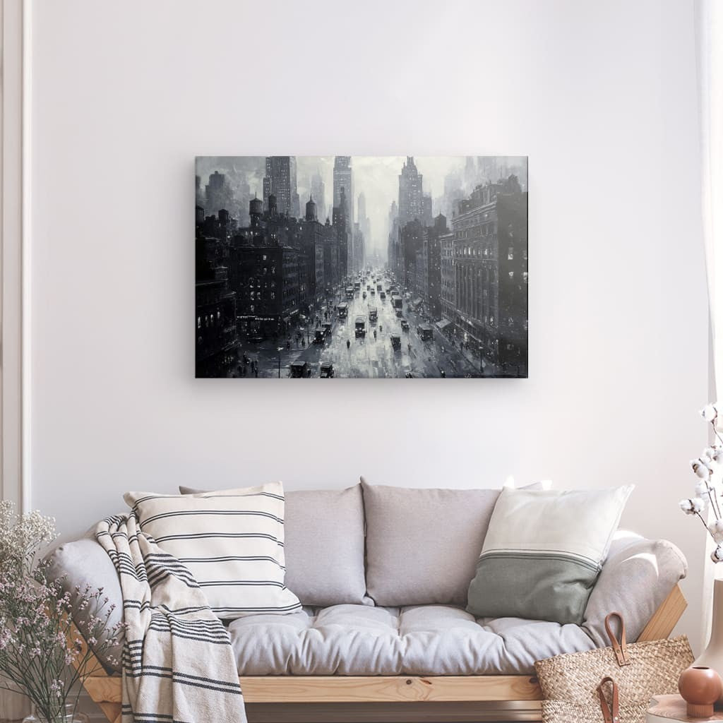 Tableau Peinture New York Rétro style monochrome