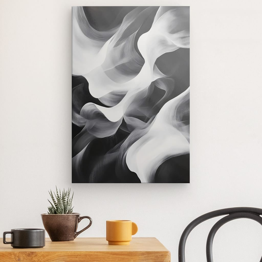 Tableau vagues blanches fond noir style abstrait