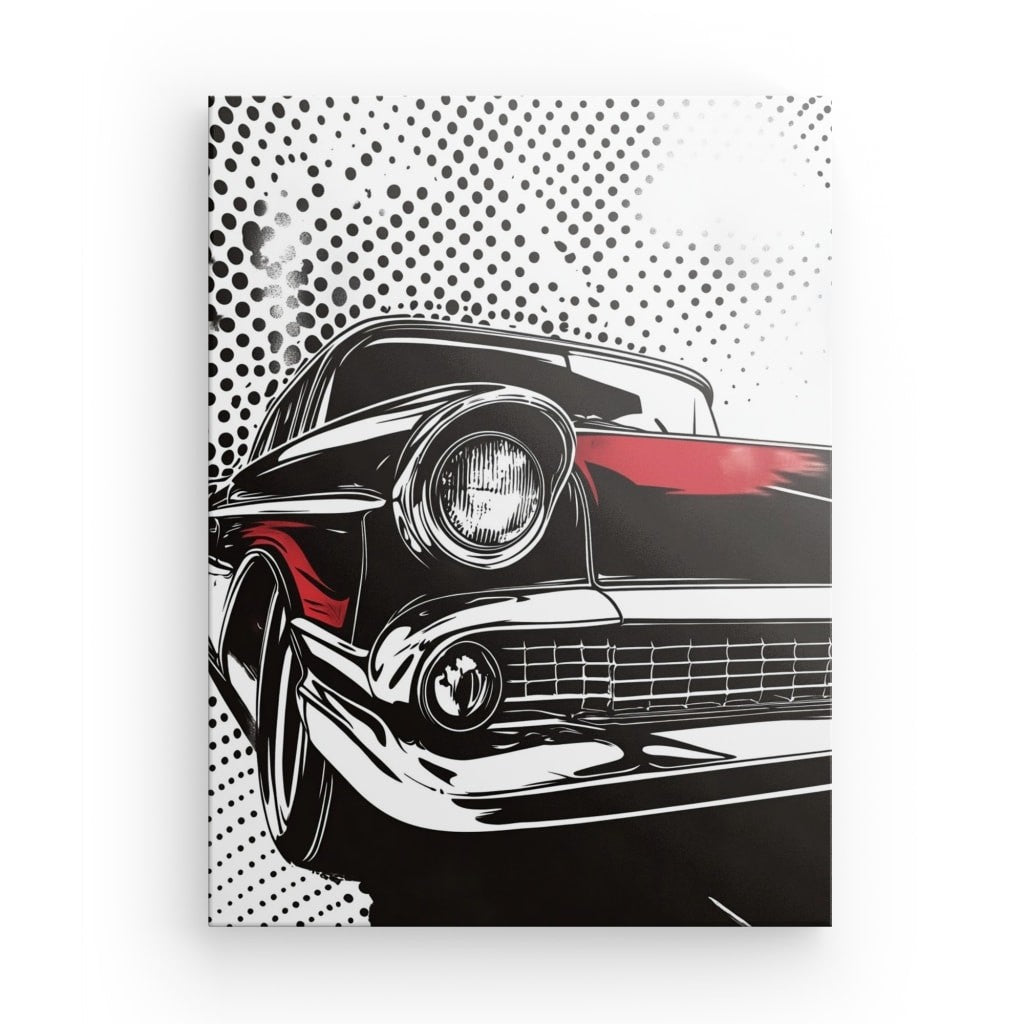 Tableau voiture pop art noir blanc et rouge