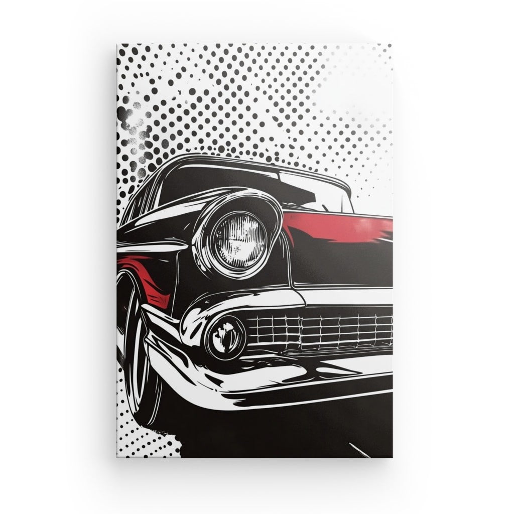 Tableau voiture pop art noir blanc et rouge