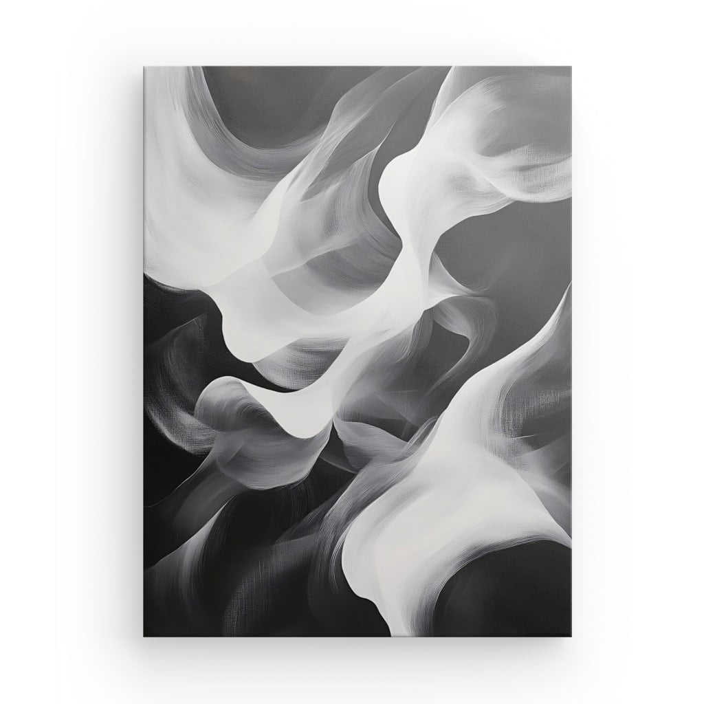 Tableau vagues blanches fond noir style abstrait