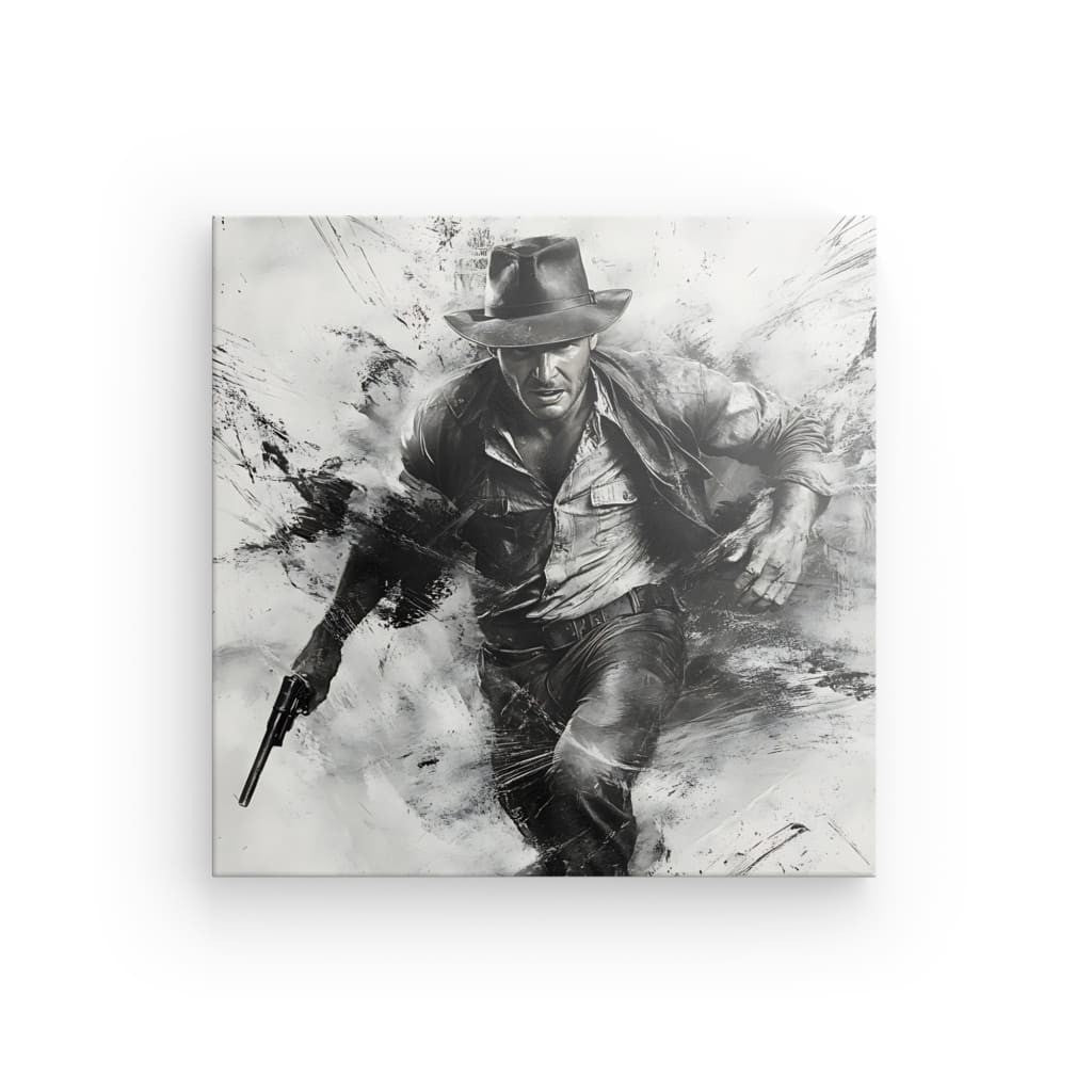 Tableau Indiana Jones dessin réaliste noir et blanc