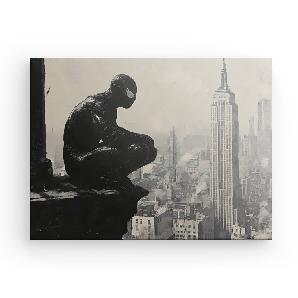 Tableau dessin Spiderman paysage sépia