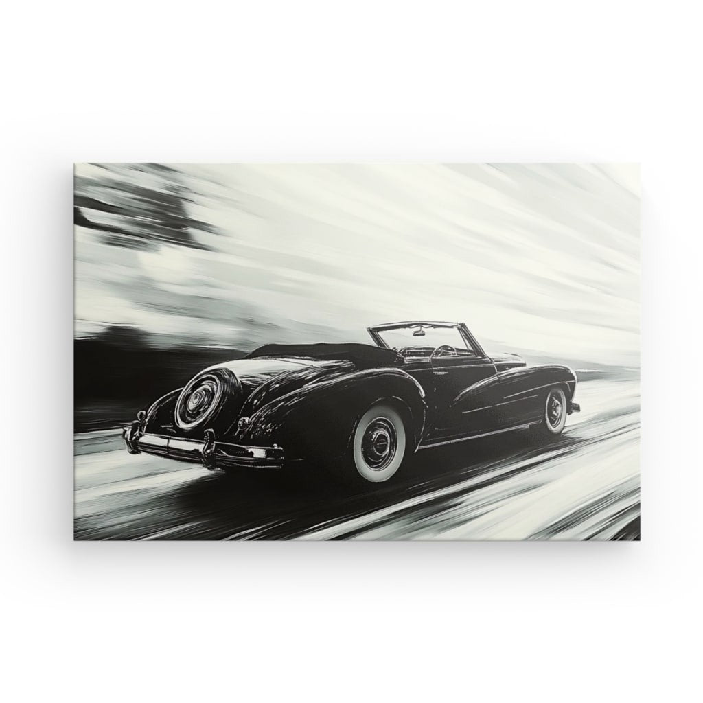 Tableau voiture ancienne vitesse peinture noir et blanc