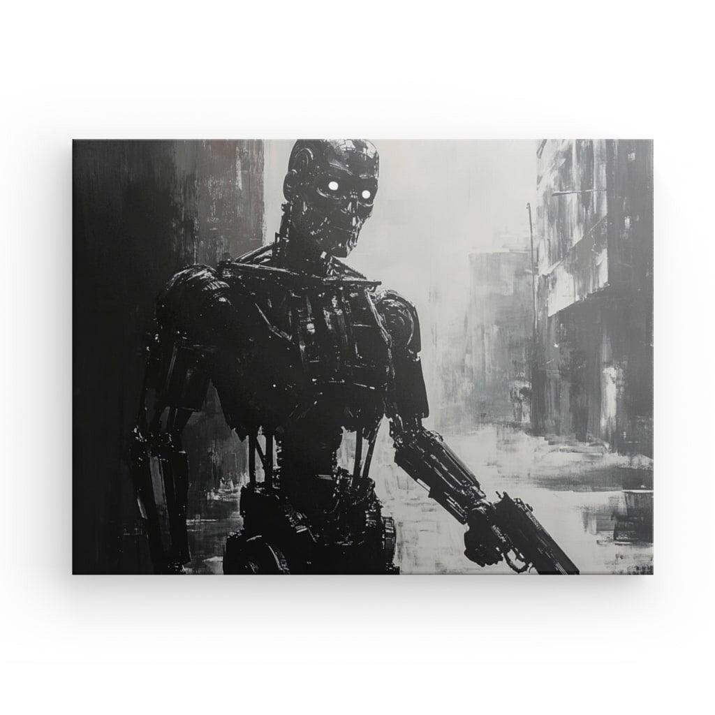Tableau peinture Terminator robot humanoïde monochrome