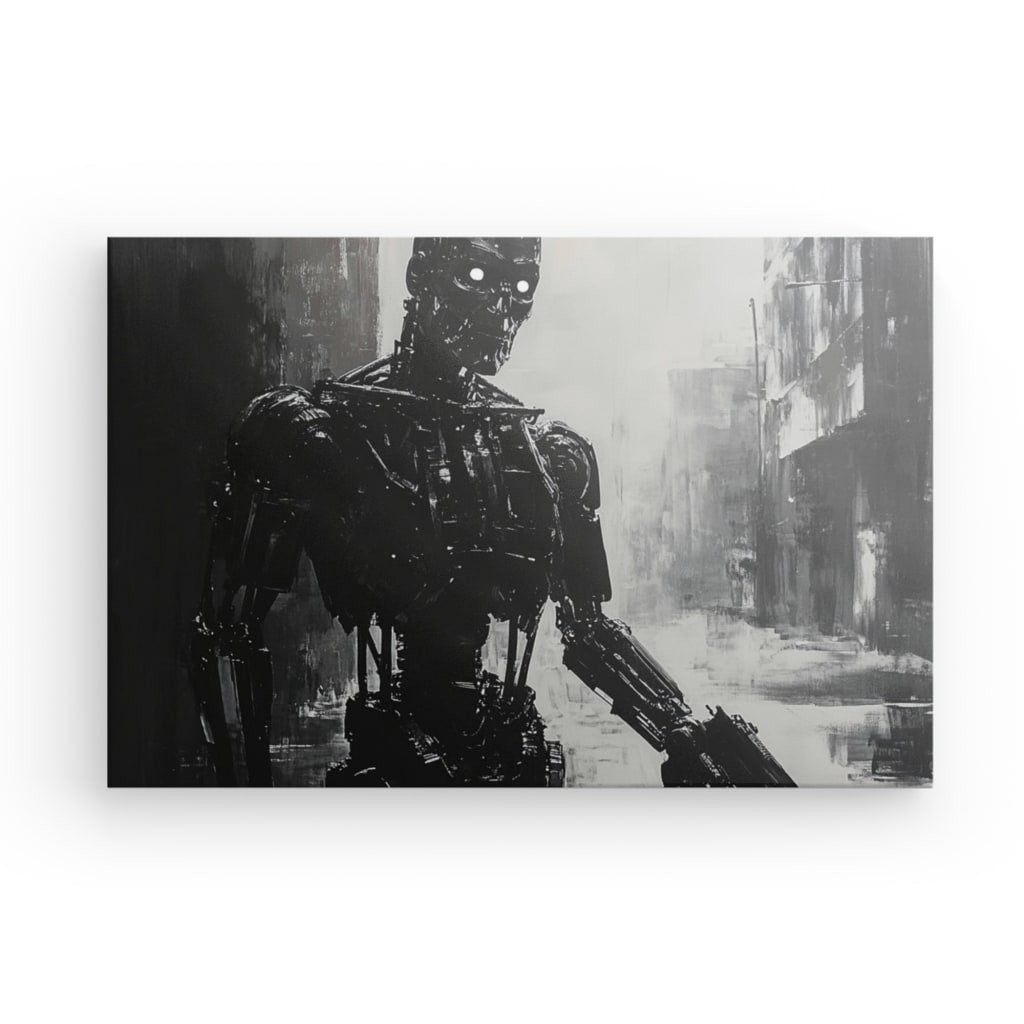 Tableau peinture Terminator robot humanoïde monochrome
