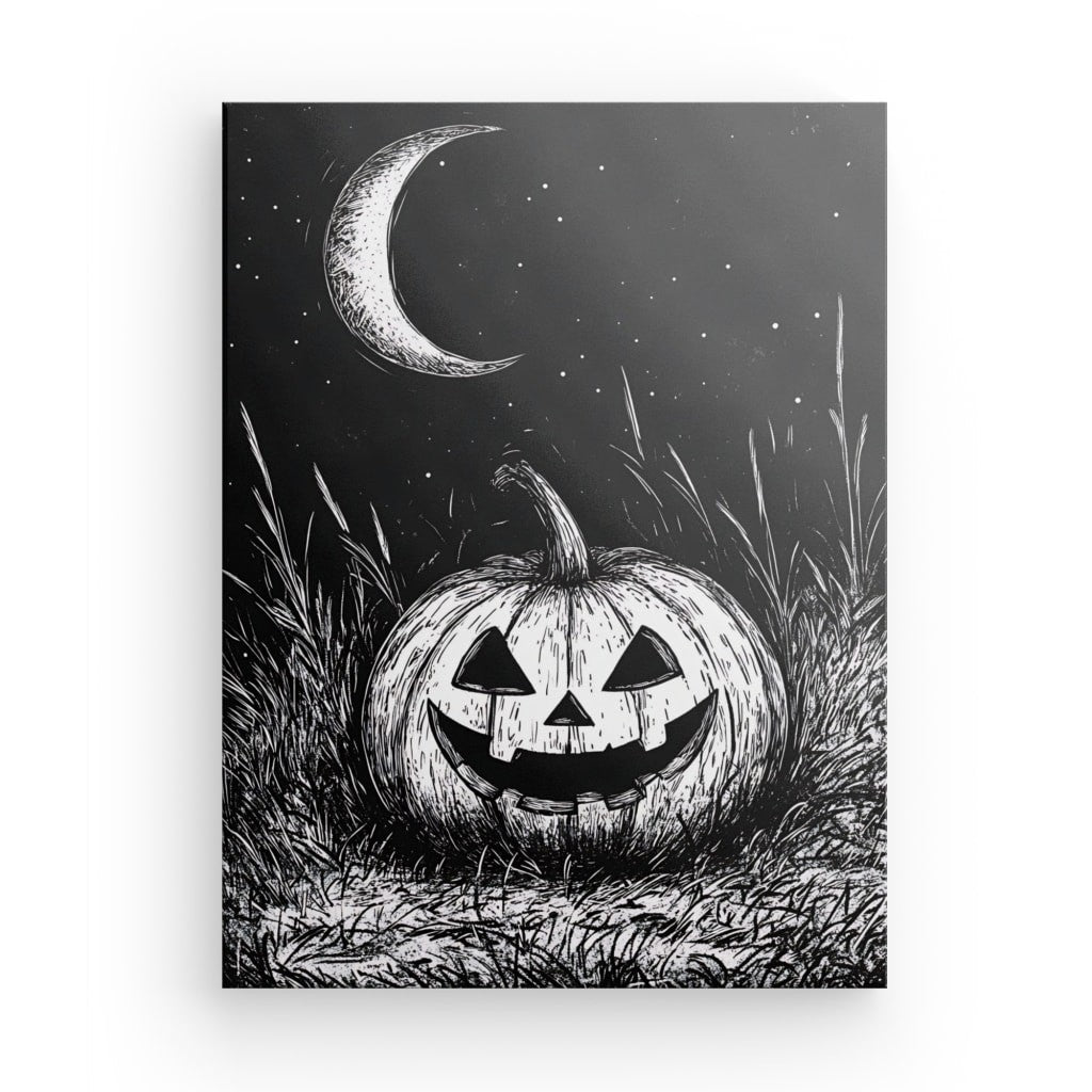 Tableau dessin citrouille Halloween noir et blanc