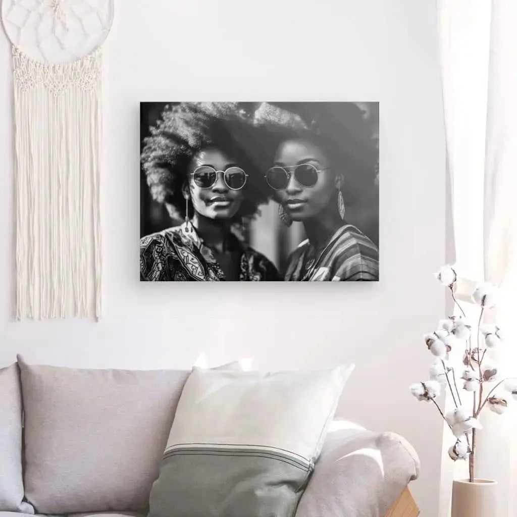Portrait Femmes Afro 80's Lunettes de Soleil Cool Design Noir et Blanc - #tag1# - #tag2#
