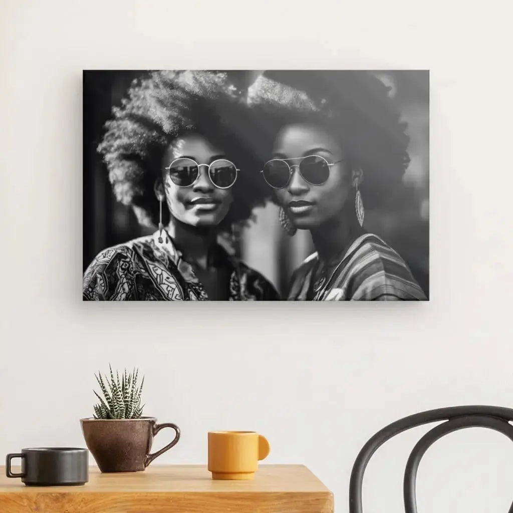 Portrait Femmes Afro 80's Lunettes de Soleil Cool Design Noir et Blanc - #tag1# - #tag2#