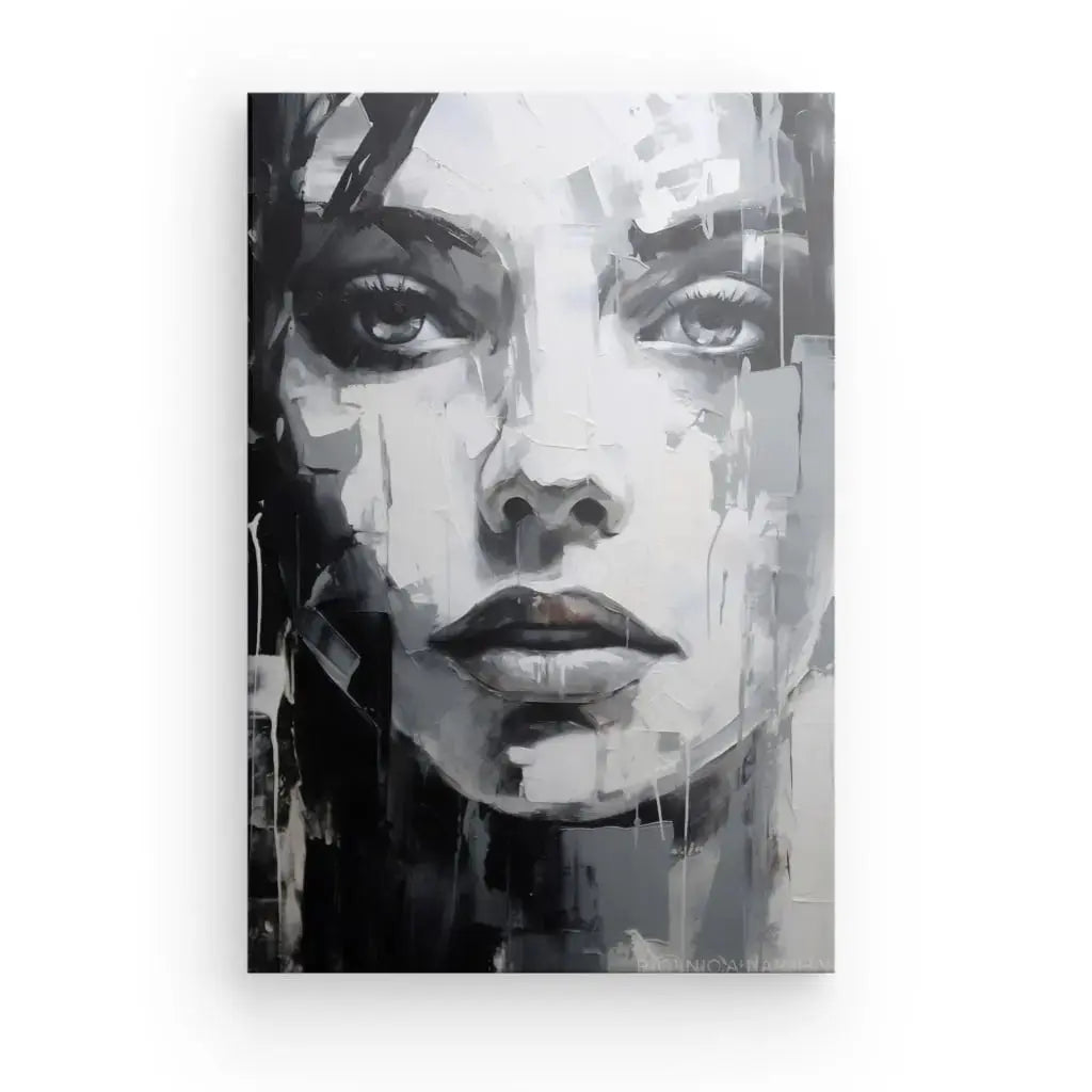 Portrait Visage Femme Peinture Moderne Art Noir et Blanc - Univers Noir et Blanc - #tag1# - #tag2# - #tag3#