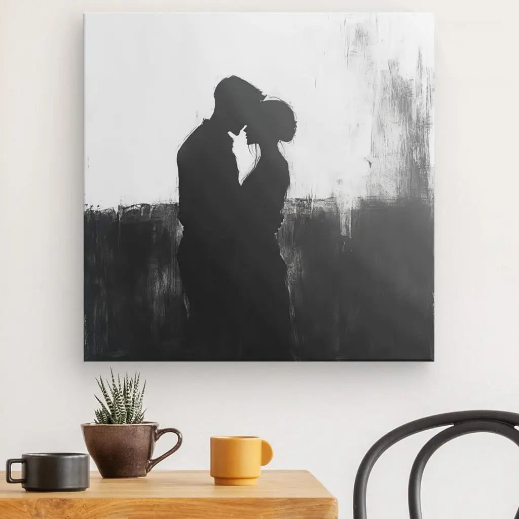 Tableau Couple Peinture Silhouettes Noir et Blanc Univers Noir et Blanc
