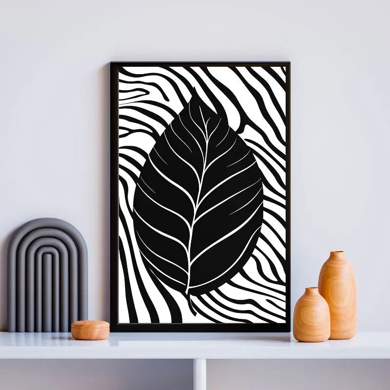 Tableau Dessin Feuille Art Moderne Monochrome Univers Noir et Blanc