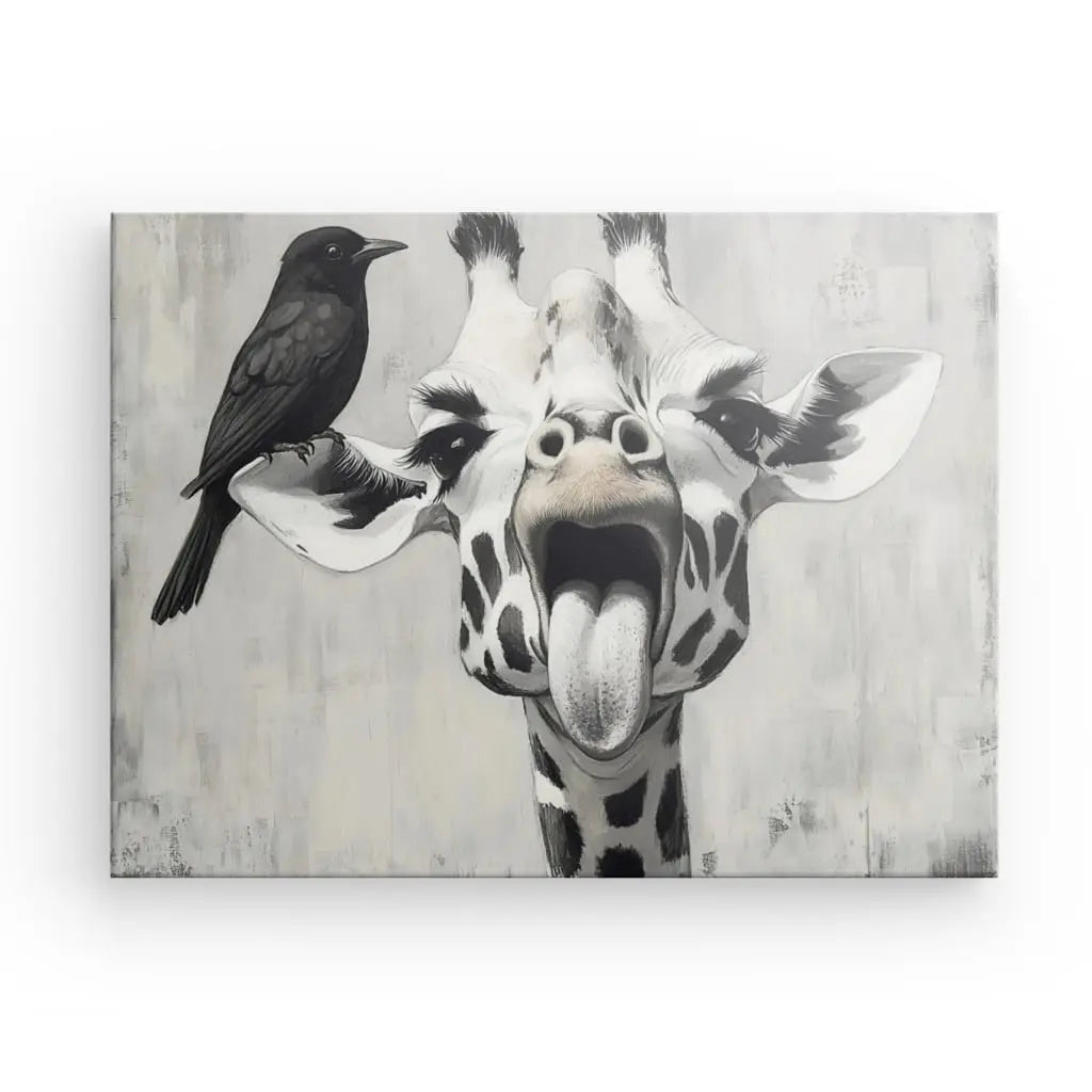Tableau Dessin Giraffe Drôle Portrait Animal Univers Noir et Blanc