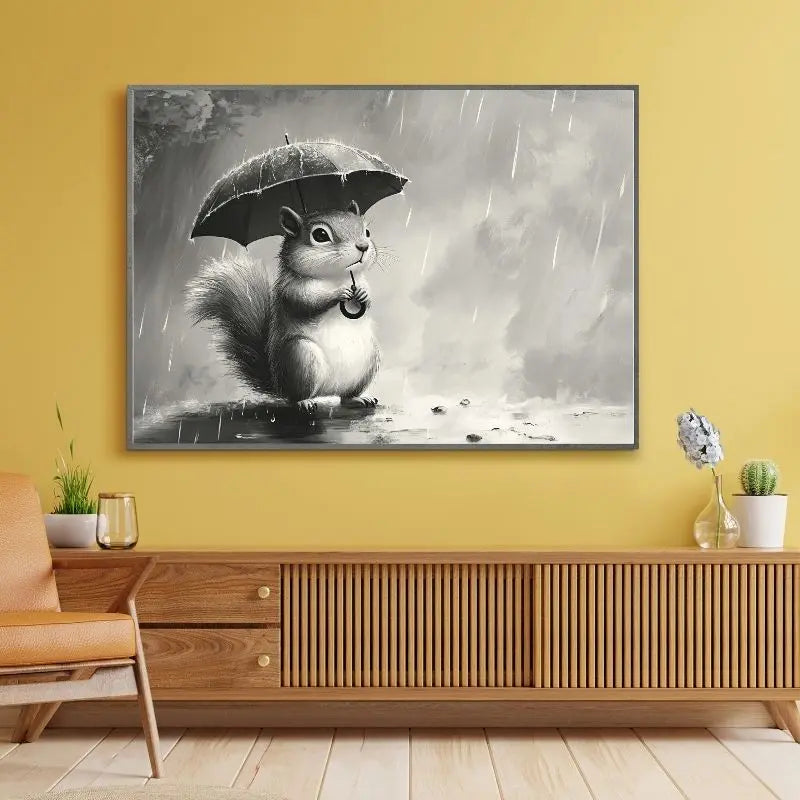 Tableau Ecureuil Mignon Dessin Noir et Blanc Univers Noir et Blanc