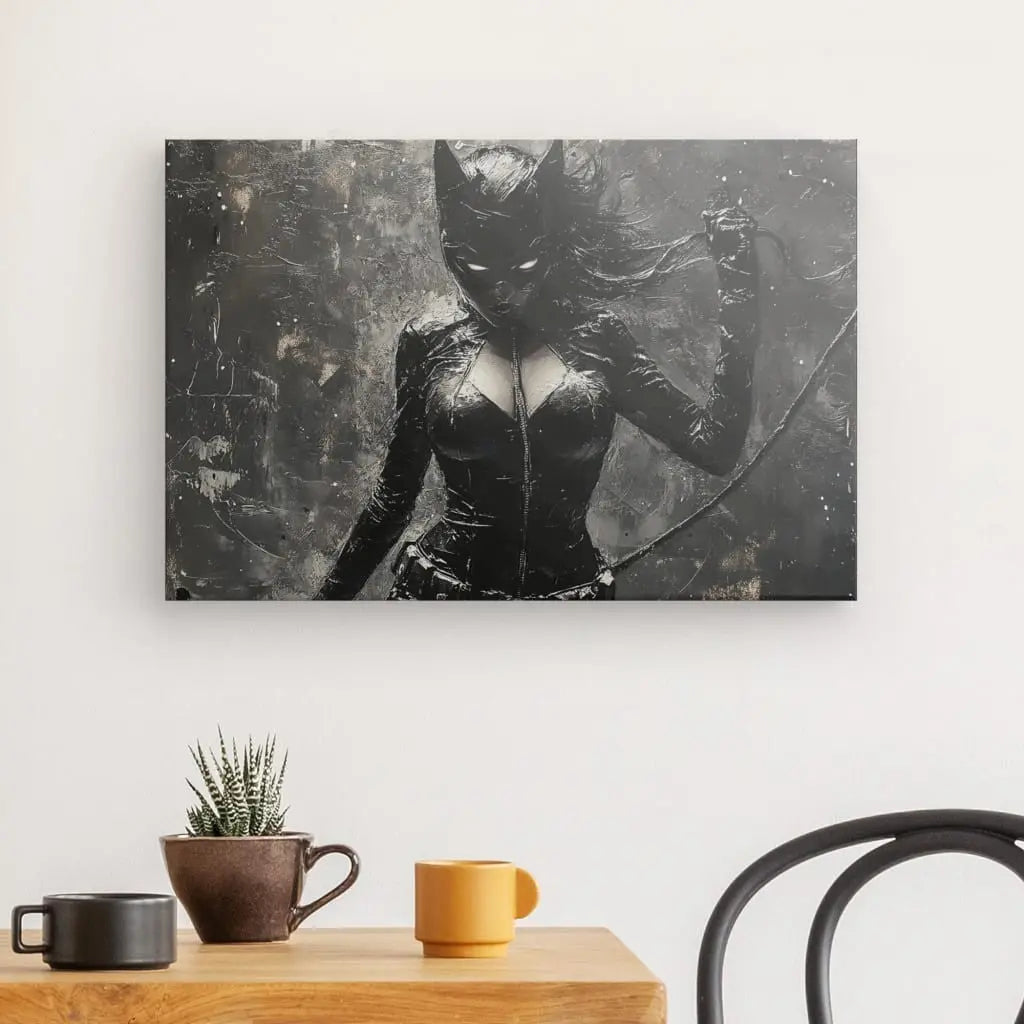 Tableau Peinture Catwoman Noir et Blanc Univers Noir et Blanc