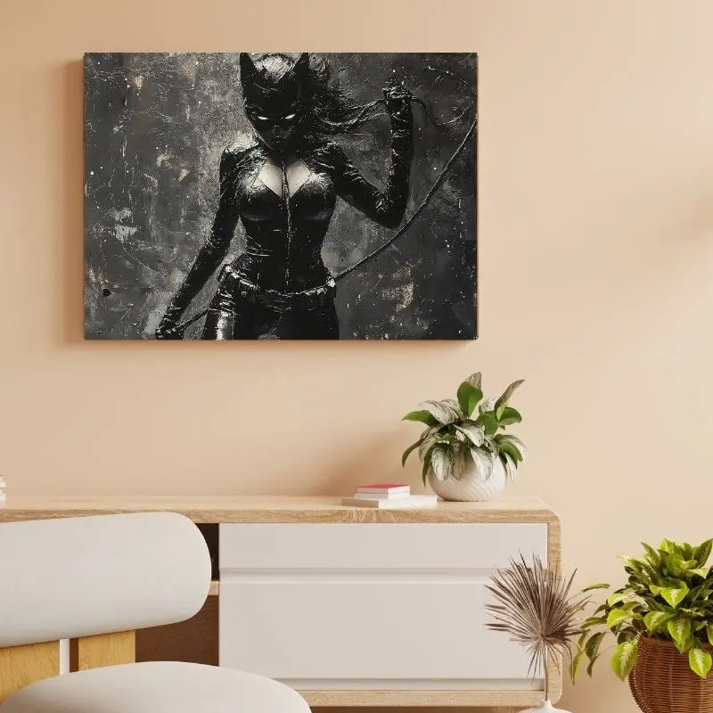 Tableau Peinture Catwoman Noir et Blanc Univers Noir et Blanc