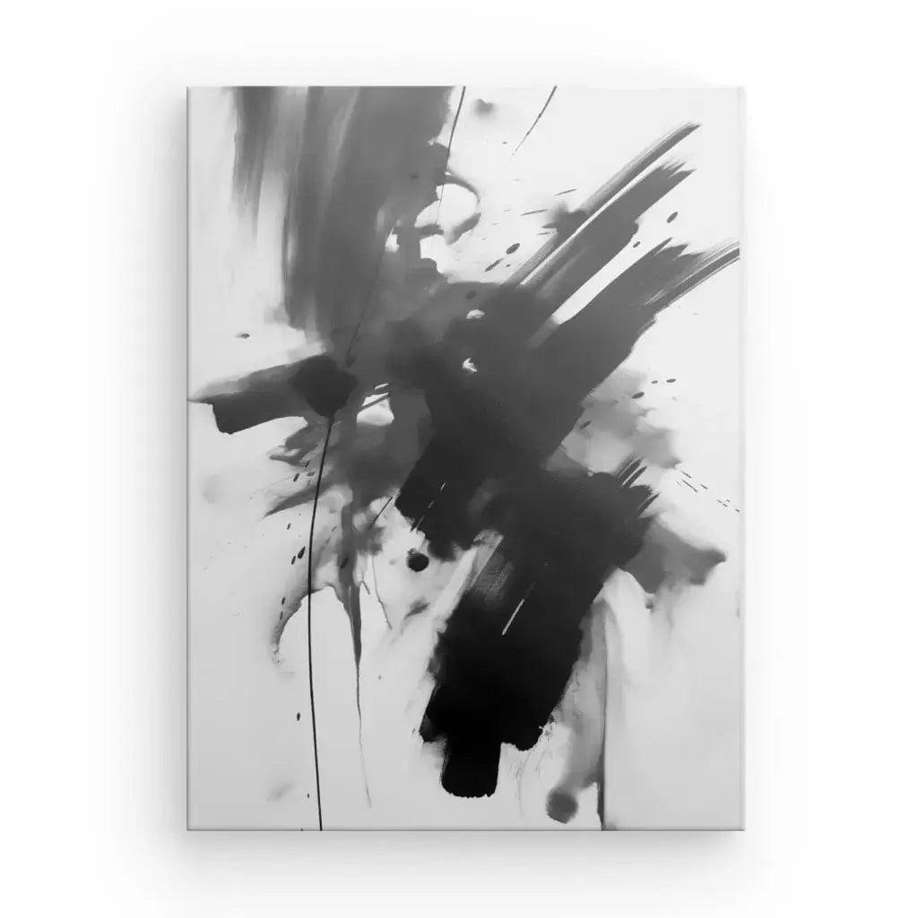 Tableau Abstrait Asiatique Traces Peinture Noires - Univers Noir et Blanc - #tag1# - #tag2# - #tag3#