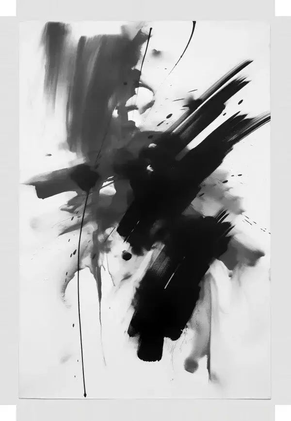 Tableau Abstrait Asiatique Traces Peinture Noires - Univers Noir et Blanc - #tag1# - #tag2# - #tag3#