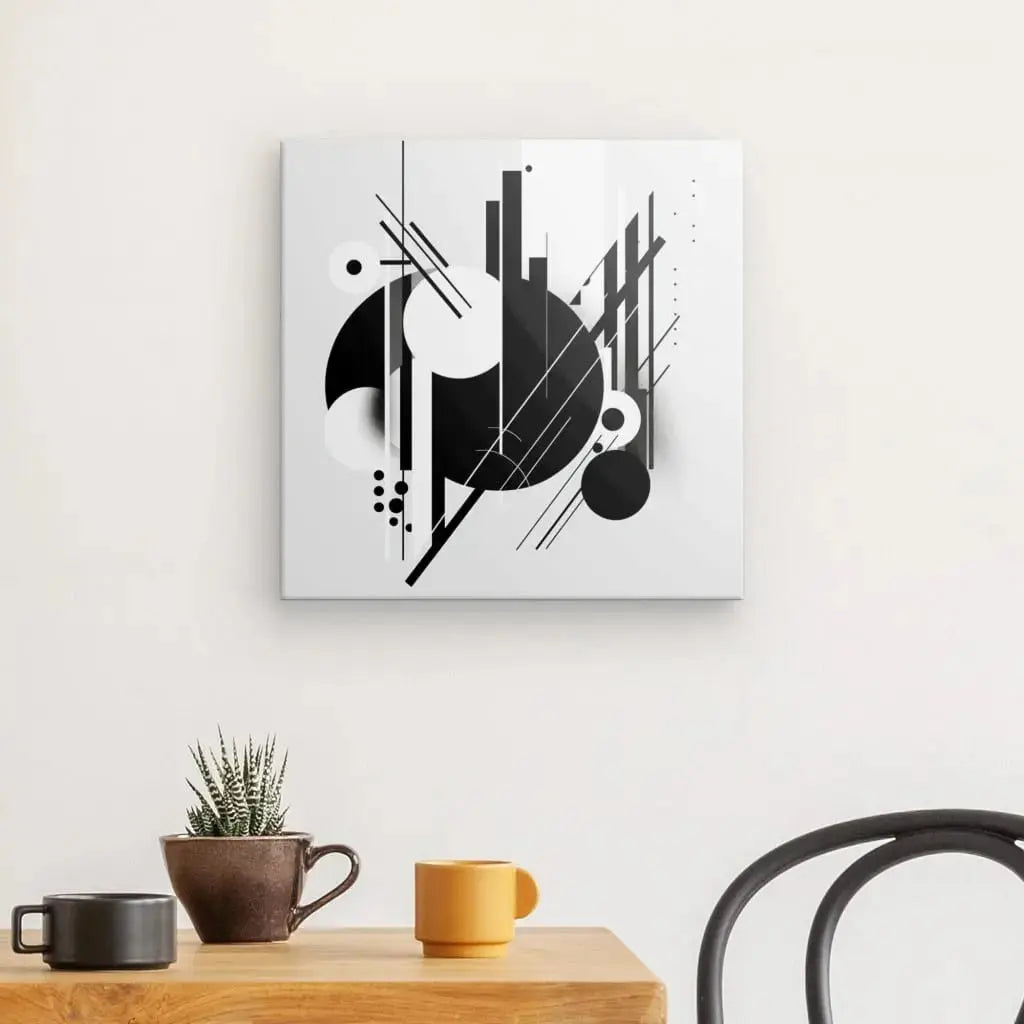 Tableau Abstrait Cercles Rectangles Formes Géométriques Gris Noir et Blanc - Univers Noir et Blanc - #tag1# - #tag2# - #tag3#