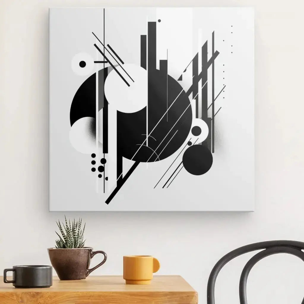 Tableau Abstrait Cercles Rectangles Formes Géométriques Gris Noir et Blanc - Univers Noir et Blanc - #tag1# - #tag2# - #tag3#