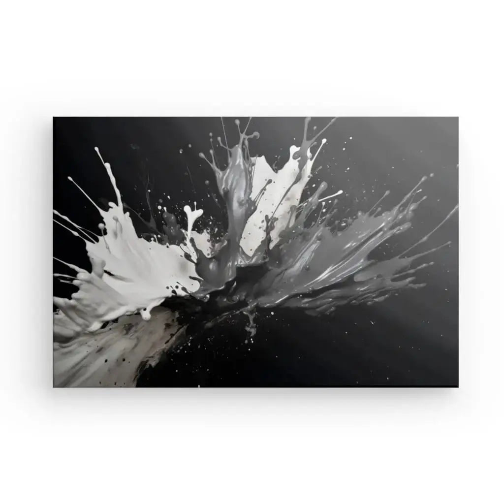 Tableau Abstrait Monochrome Eclaboussure Peintures Fond Noir - Univers Noir et Blanc - #tag1# - #tag2# - #tag3#