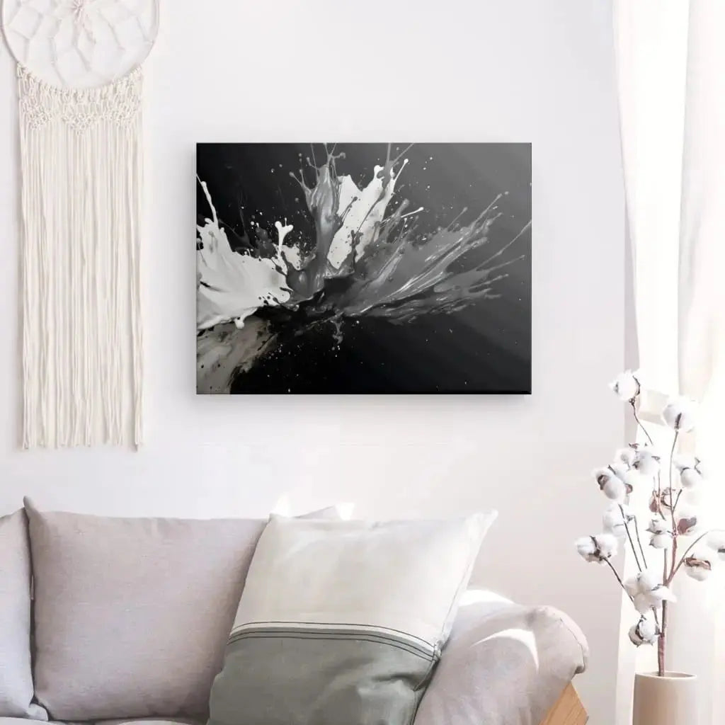Tableau Abstrait Monochrome Eclaboussure Peintures Fond Noir - Univers Noir et Blanc - #tag1# - #tag2# - #tag3#