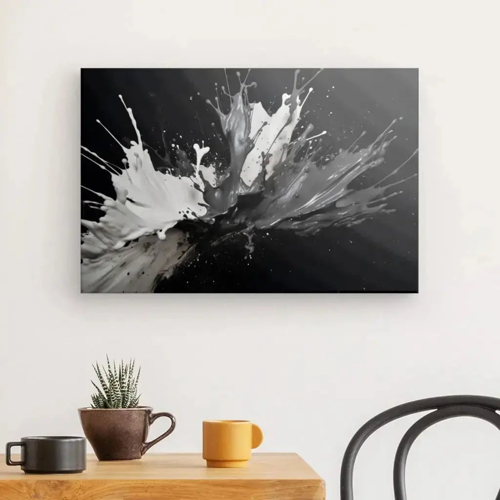 Tableau Abstrait Monochrome Eclaboussure Peintures Fond Noir - Univers Noir et Blanc - #tag1# - #tag2# - #tag3#