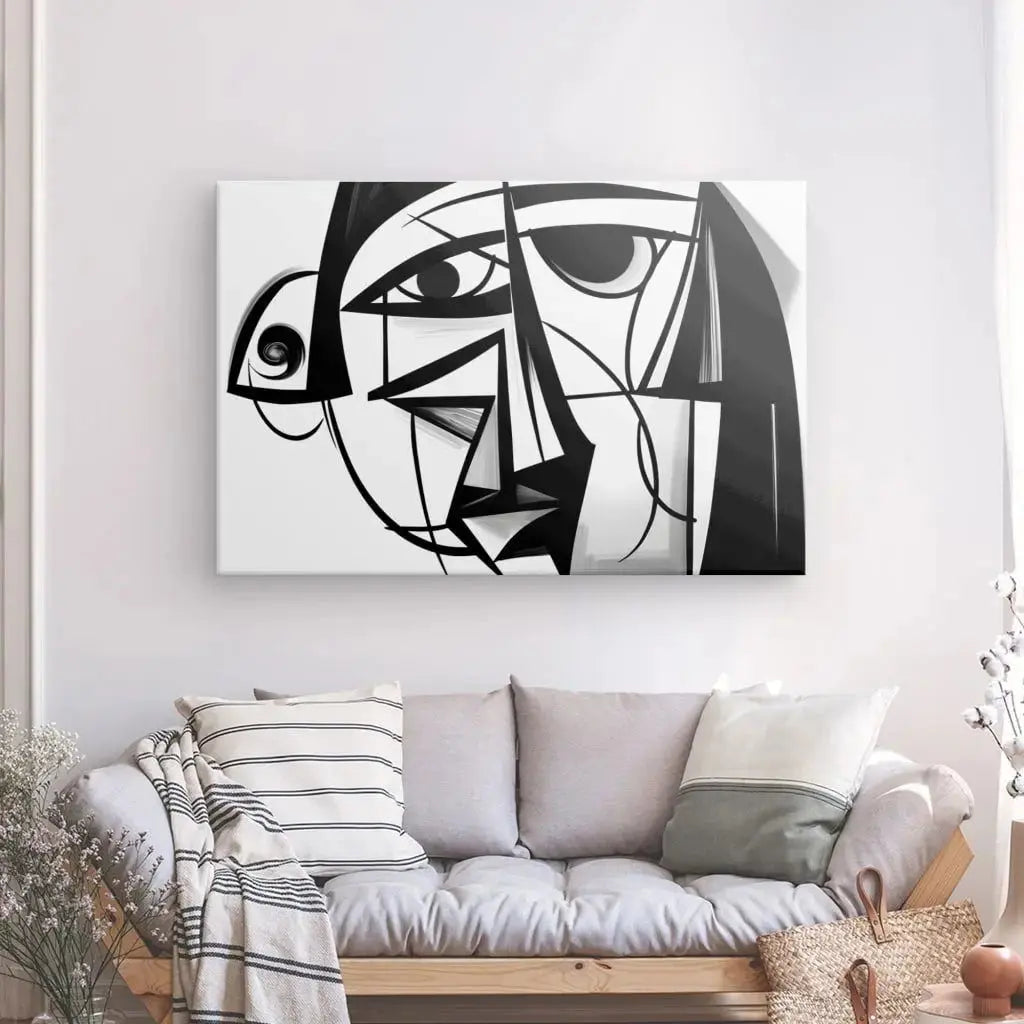 Tableau Abstrait Style Picasso Cubisme Moderne Noir et Blanc - Univers Noir et Blanc - #tag1# - #tag2# - #tag3#