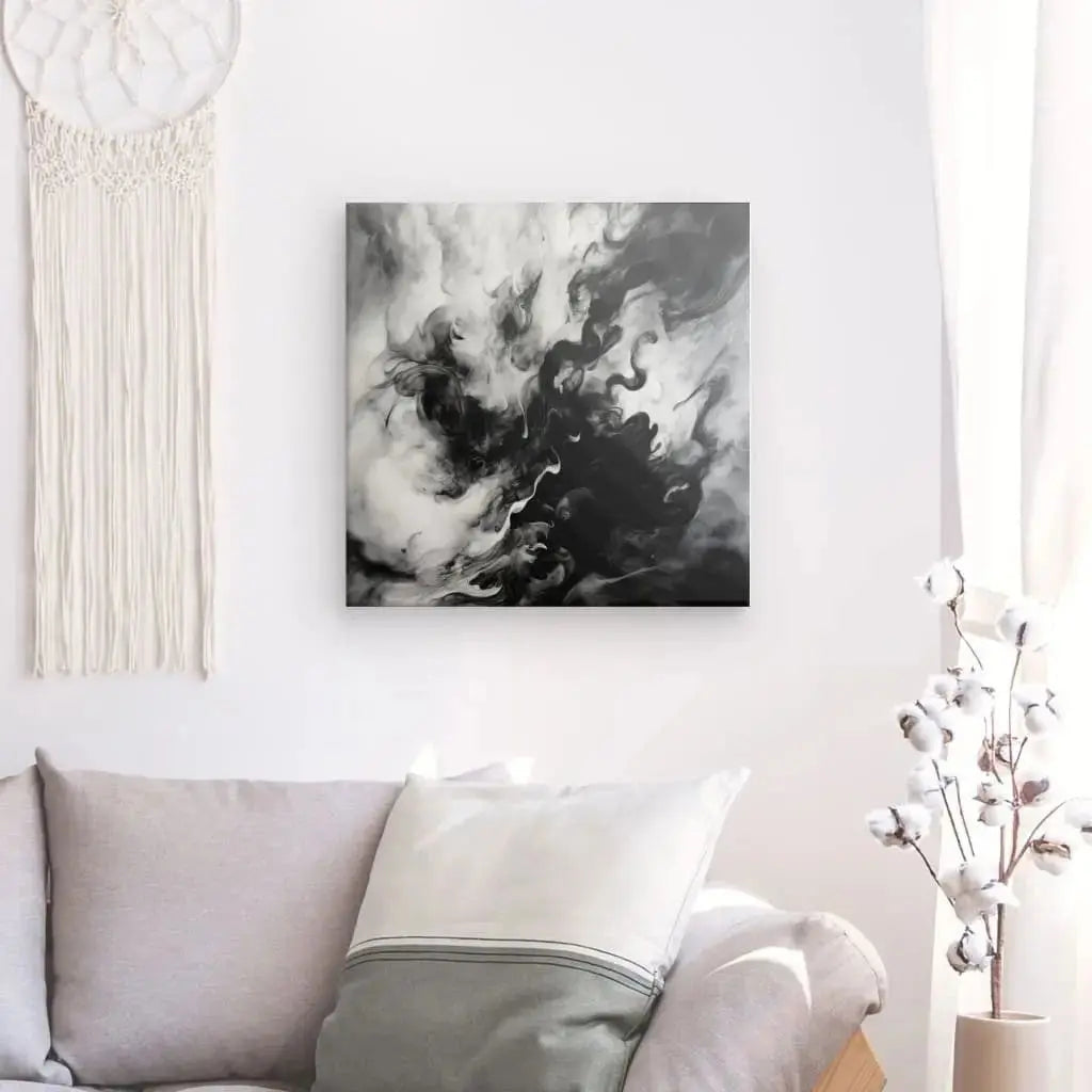 Tableau Abstrait Volutes Fumées Monochromes - Univers Noir et Blanc - #tag1# - #tag2# - #tag3#