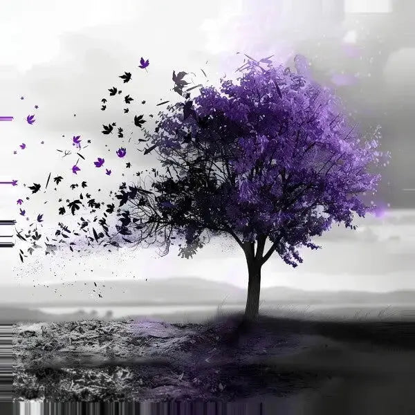 Tableau Arbre Violet Paysage Noir et Blanc - Univers Noir et Blanc - #tag1# - #tag2# - #tag3#