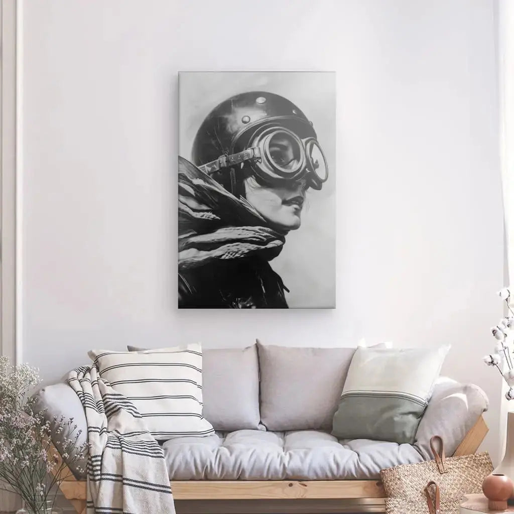 Tableau Aviatrice Portrait Ancien Noir et Blanc - Univers Noir et Blanc - #tag1# - #tag2# - #tag3#