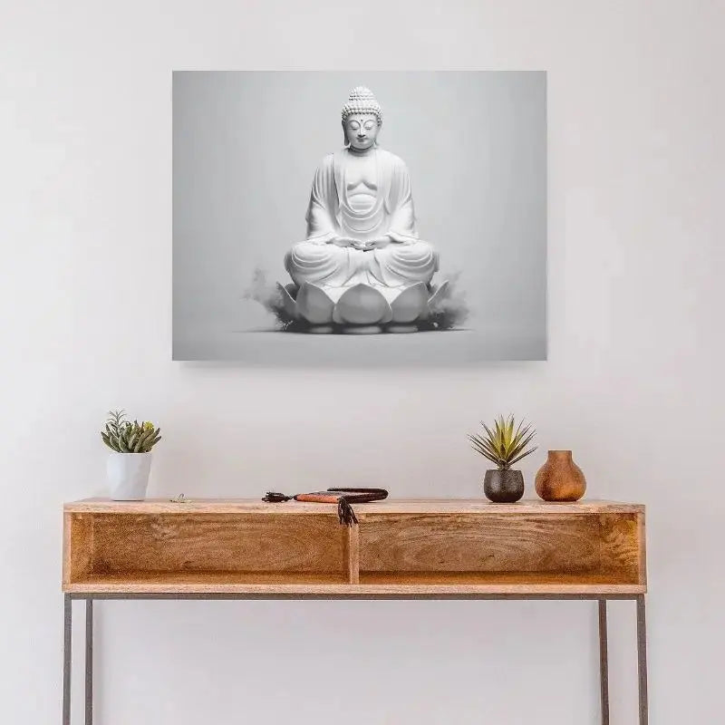 Tableau Bouddha Fleur de Lotus Design Monochrome Gris Moderne - Univers Noir et Blanc - #tag1# - #tag2# - #tag3#