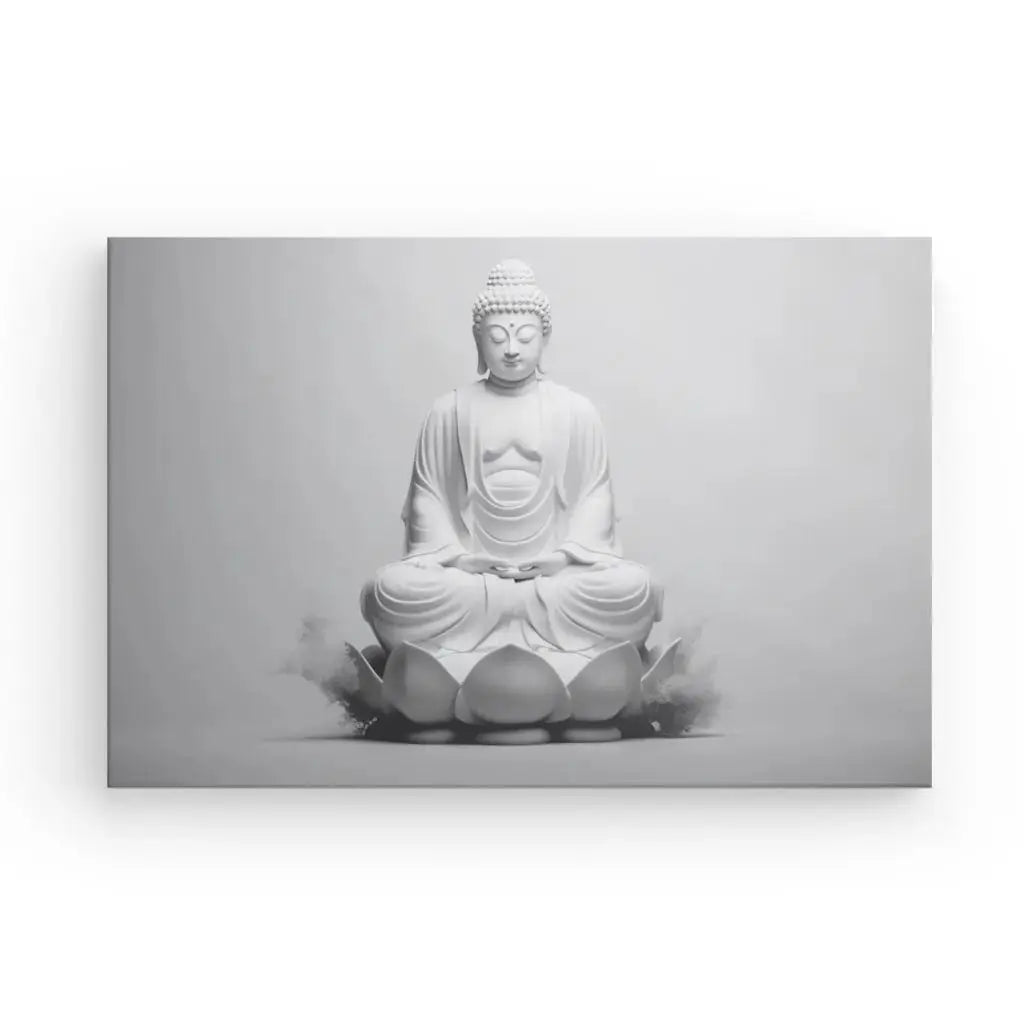 Tableau Bouddha Fleur de Lotus Design Monochrome Gris Moderne - Univers Noir et Blanc - #tag1# - #tag2# - #tag3#
