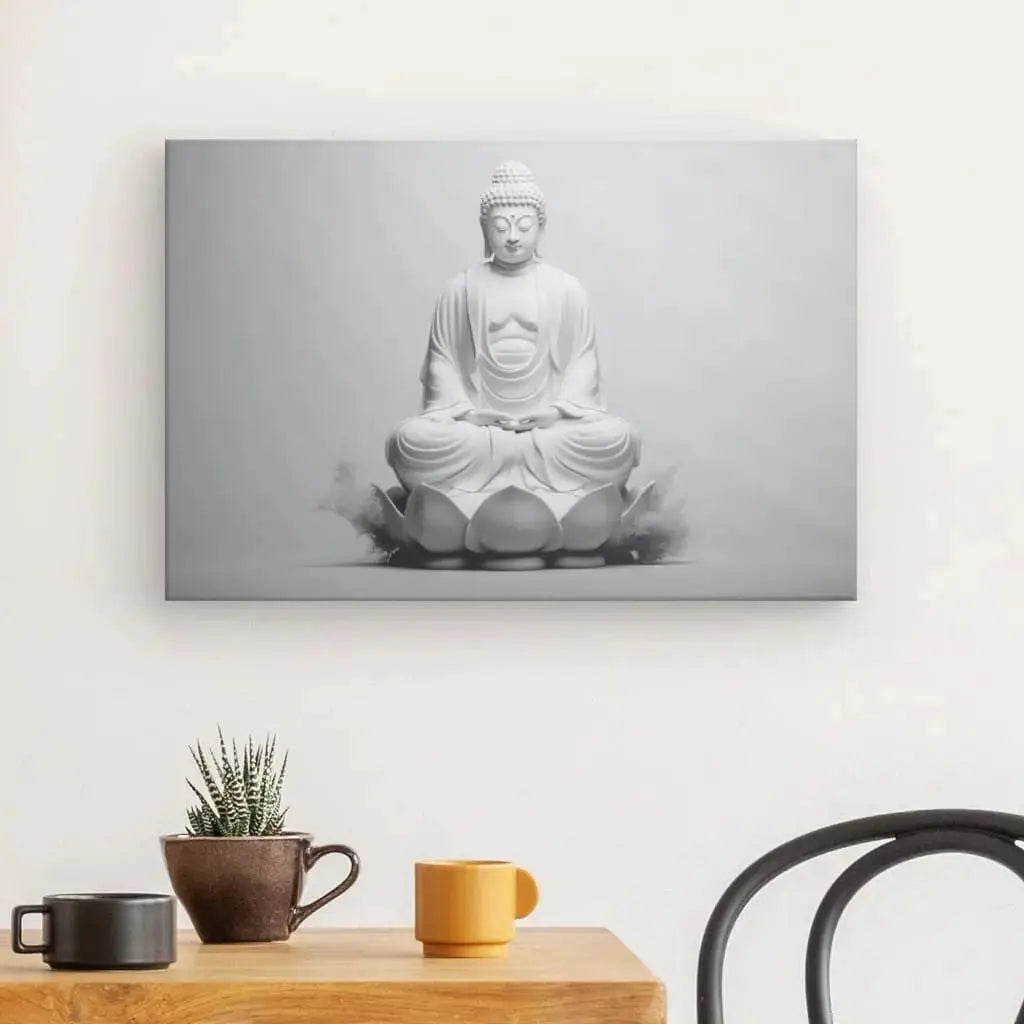 Tableau Bouddha Fleur de Lotus Design Monochrome Gris Moderne - Univers Noir et Blanc - #tag1# - #tag2# - #tag3#