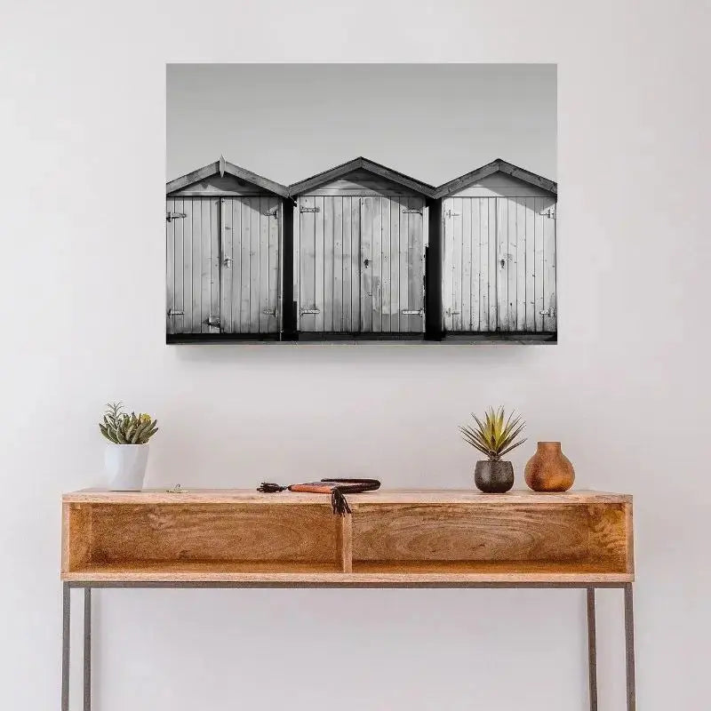 Tableau Cabanons Plage Sable Noir et Blanc - Univers Noir et Blanc - #tag1# - #tag2# - #tag3#