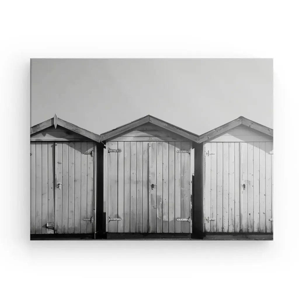 Tableau Cabanons Plage Sable Noir et Blanc - Univers Noir et Blanc - #tag1# - #tag2# - #tag3#