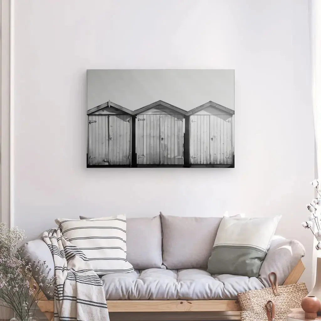 Tableau Cabanons Plage Sable Noir et Blanc - Univers Noir et Blanc - #tag1# - #tag2# - #tag3#