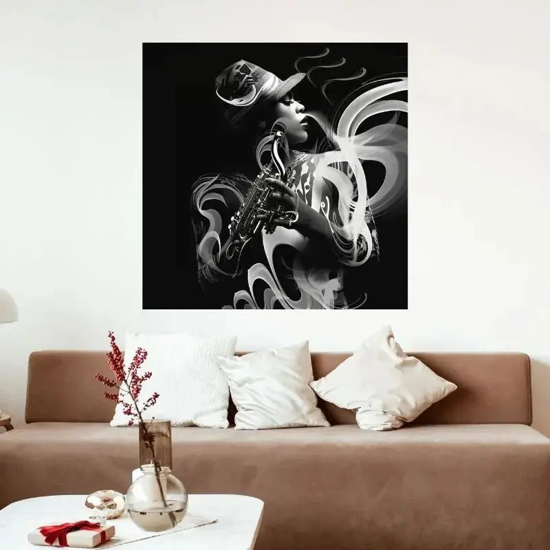 Tableau Carré Scène Jazz Abstraite Noir et Blanc - Univers Noir et Blanc - #tag1# - #tag2# - #tag3#