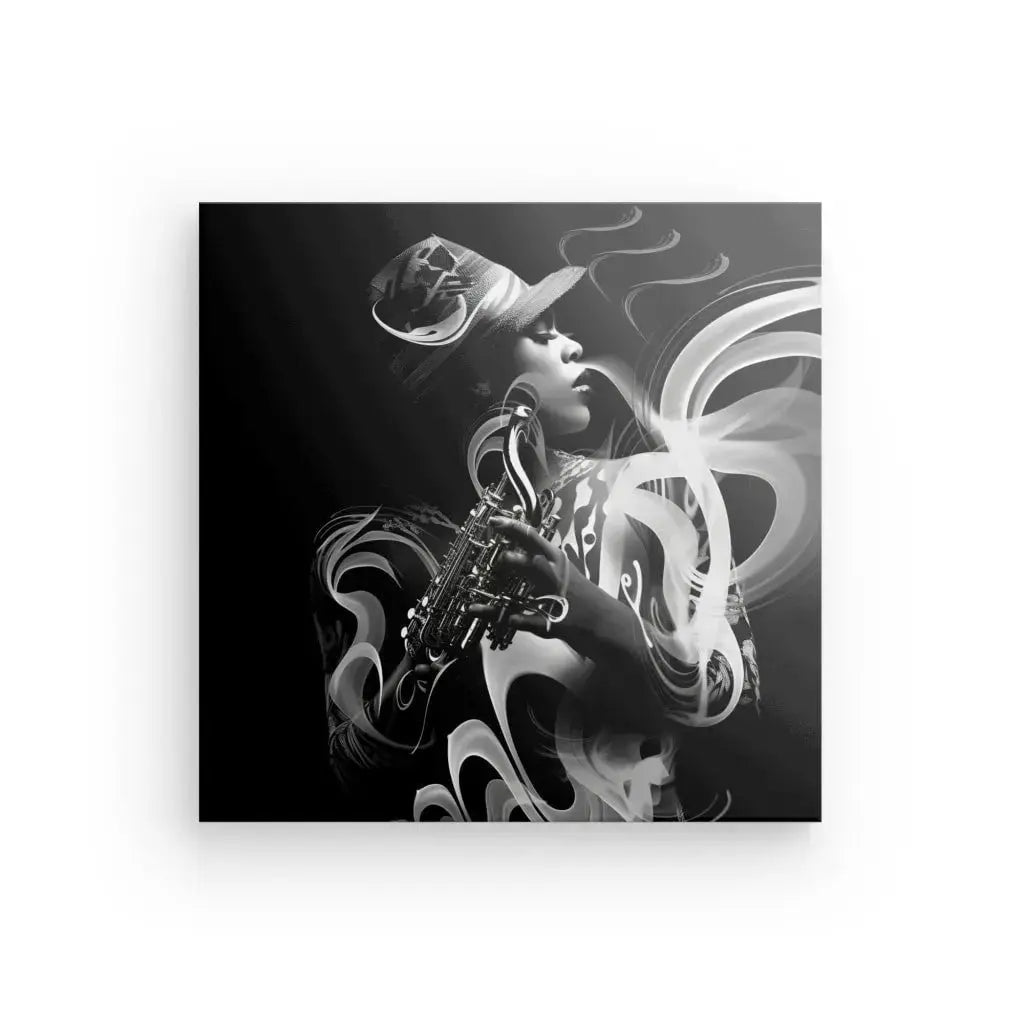 Tableau Carré Scène Jazz Abstraite Noir et Blanc - Univers Noir et Blanc - #tag1# - #tag2# - #tag3#