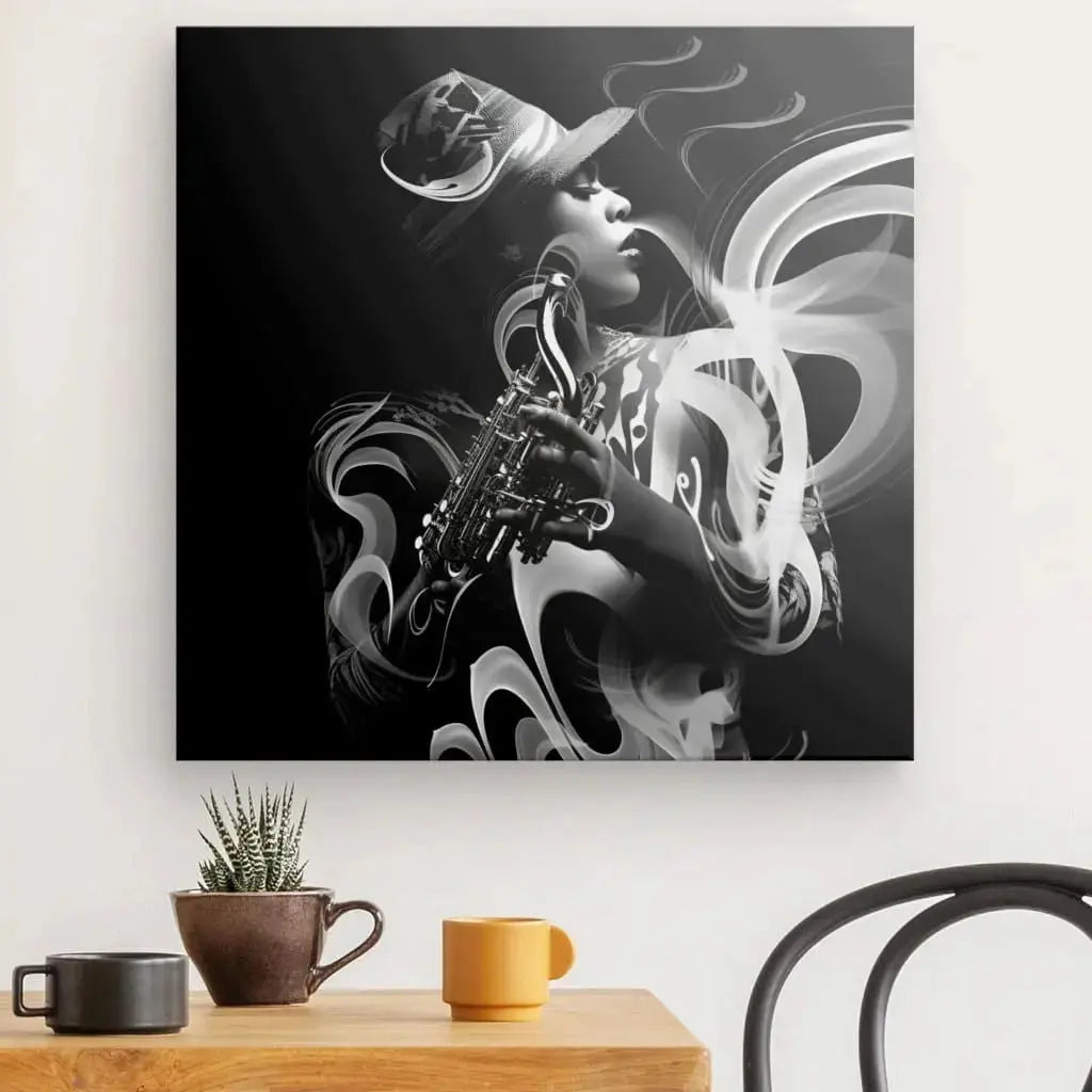Tableau Carré Scène Jazz Abstraite Noir et Blanc - Univers Noir et Blanc - #tag1# - #tag2# - #tag3#